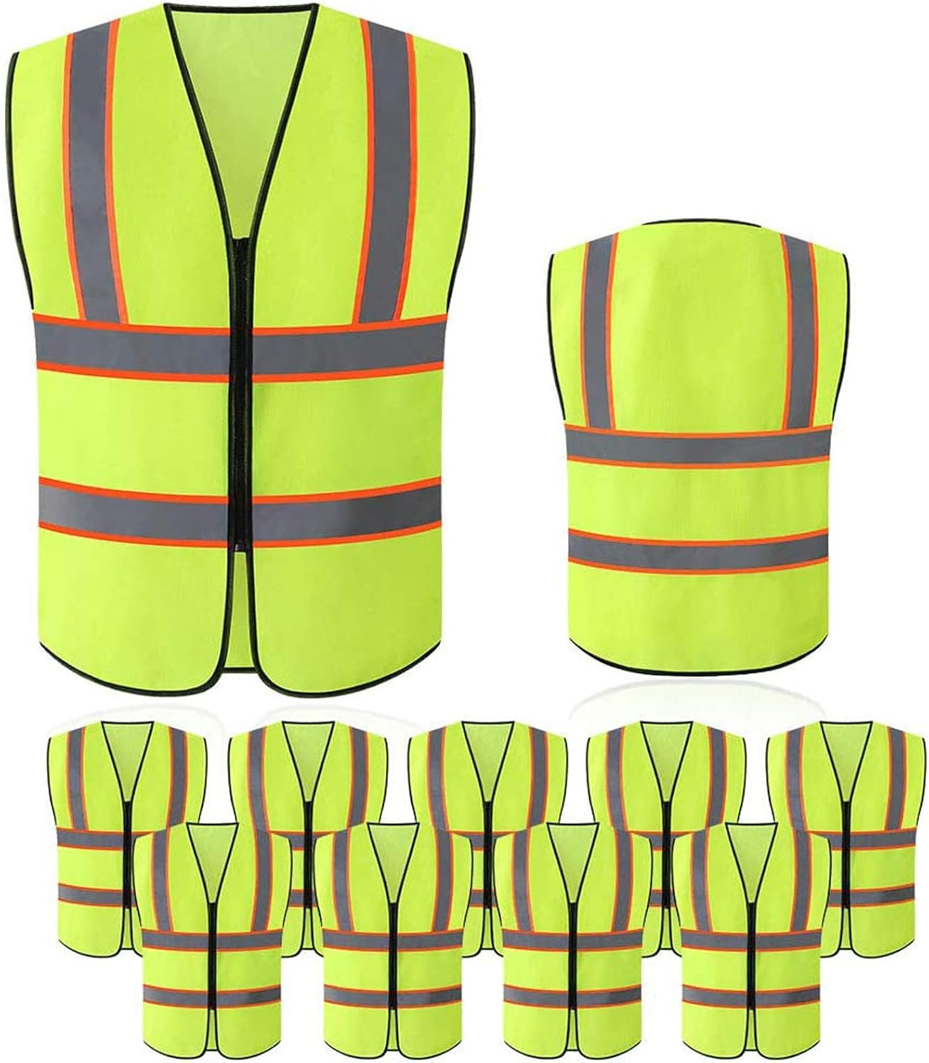 High Visibility Safety Vest Pack of 10 with Reflective Strips
