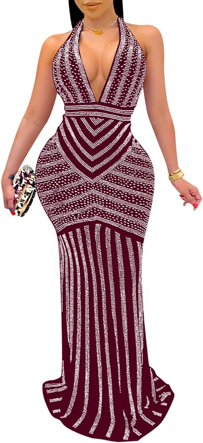 Sexy Elegant Rhinestone Mesh Bodycon Dress for Night Events