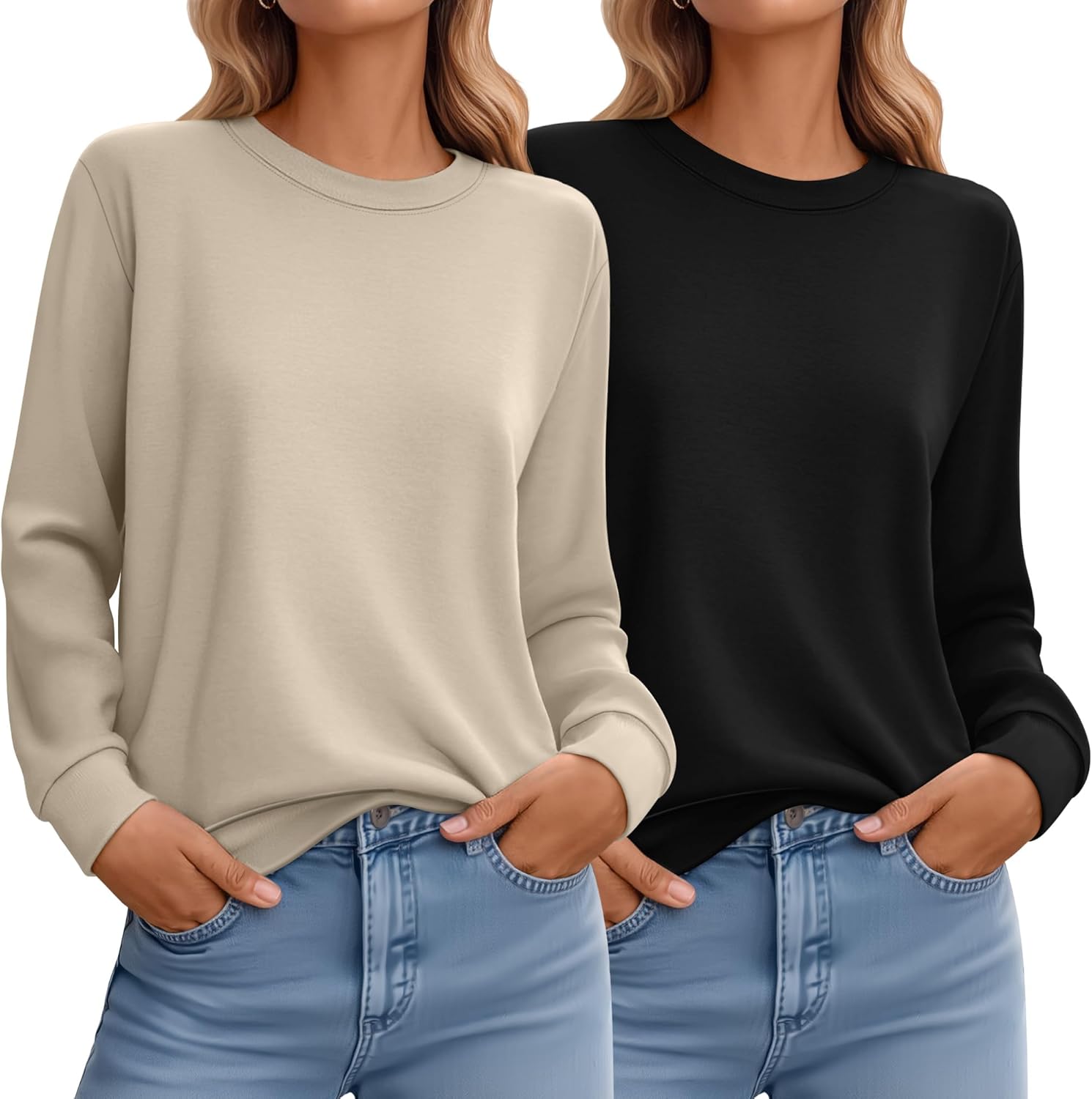 Ficerd Women's Casual Sweatshirts 2 Pack for Everyday Style