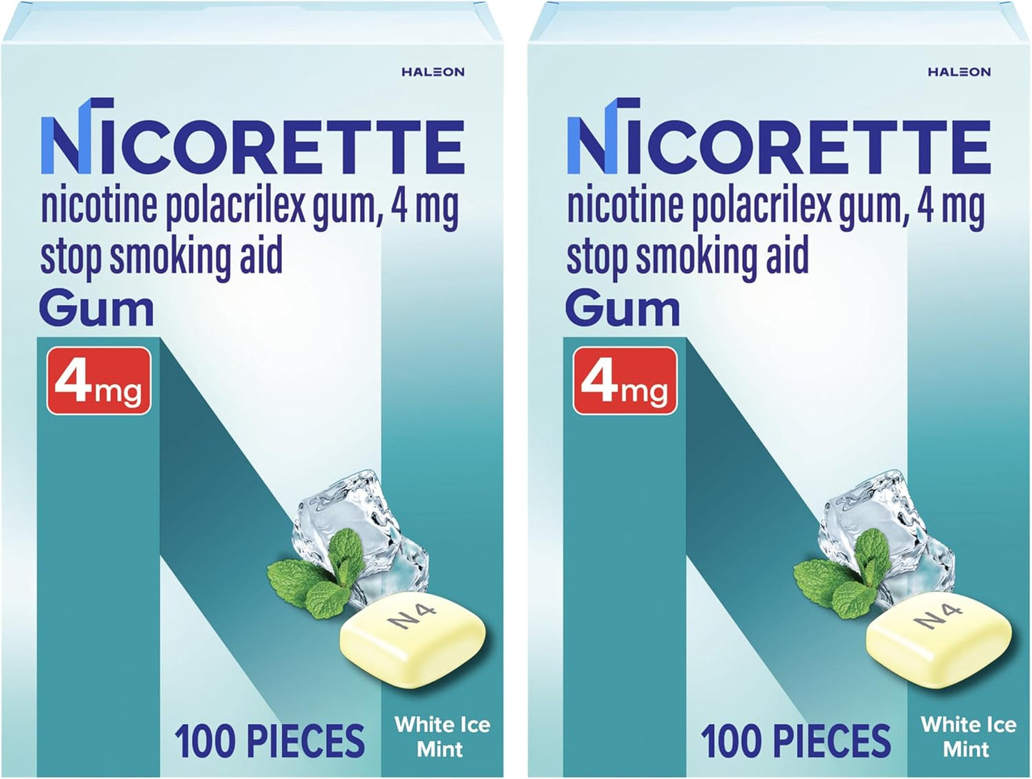 Nicorette Nicotine Gum Stop Smoking Aid, 4 mg, White Ice Mint