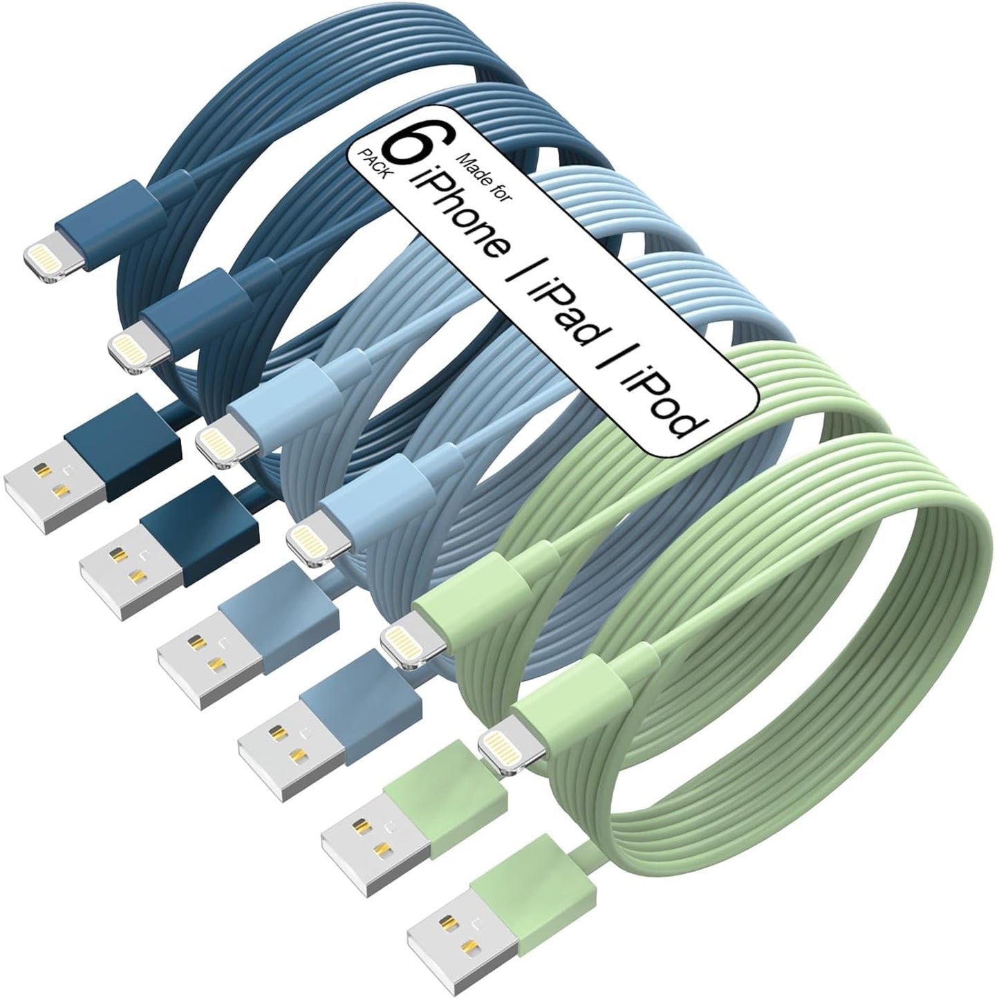 Fast Charge iPhone Cable 6-Pack MFi Certified by TIKRO