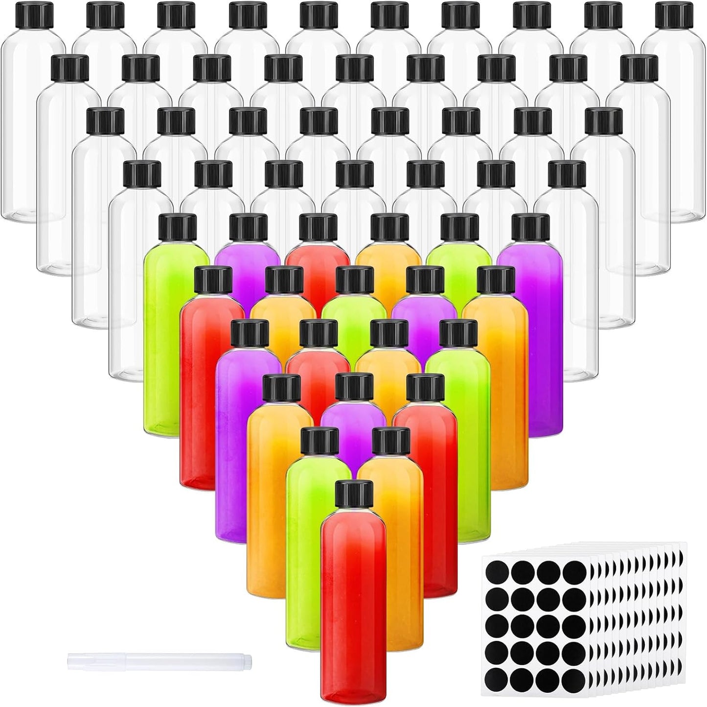Dandat 100 Pcs Plastic Juice Bottles with Caps for All Uses