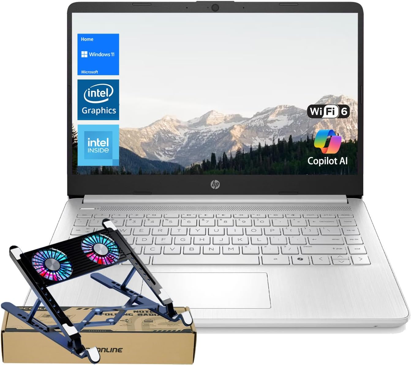 HP Premium 14 HD Laptop with Copilot AI and PCO Radiator Bundle