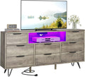 TV Cabinet with Storage and LED Lights - Dresser with Charging Station