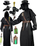 Authentic Plague Doctor Costume Set with Mask, Hat, Robe, and Cane