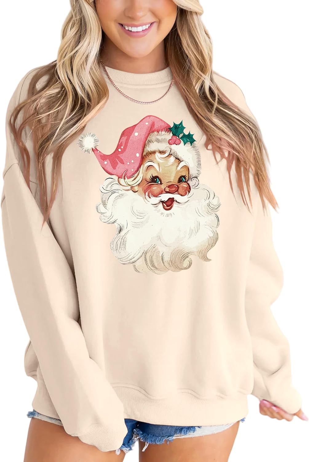 Retro Santa Sweatshirt for Women - Vintage Christmas Fleece