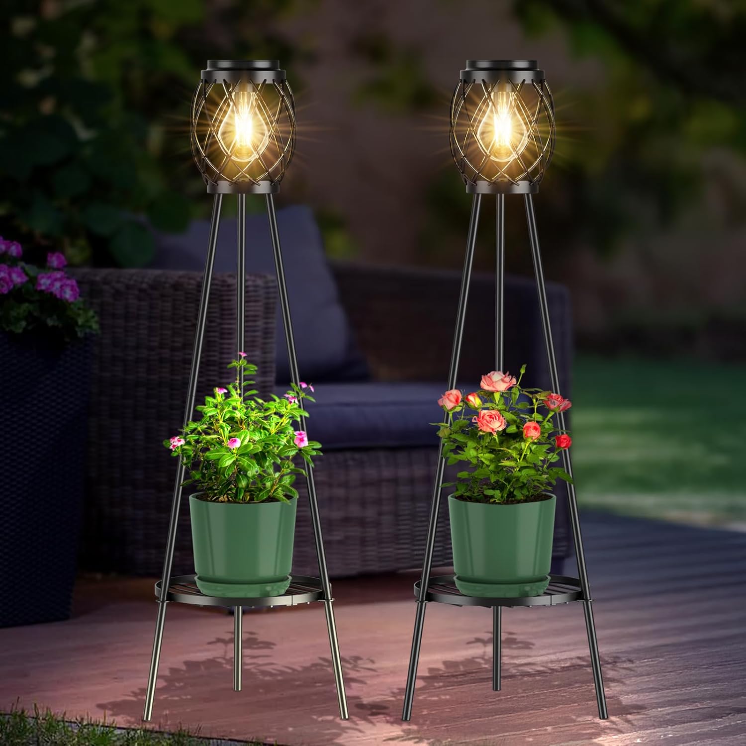 Vintage Style Solar Lights Outdoor with LED Edison Bulbs