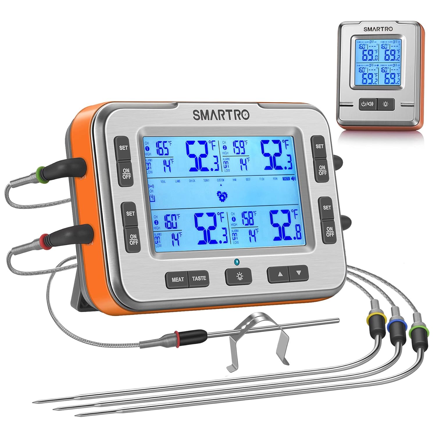 Wireless Meat Thermometer - 4 Probes, 500ft Range, Smart Alarm