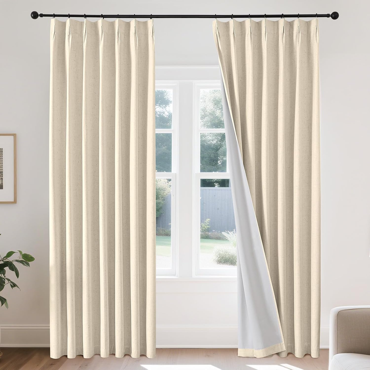 Joydeco Pinch Pleated Linen Curtains 100% Blackout 84 in Long