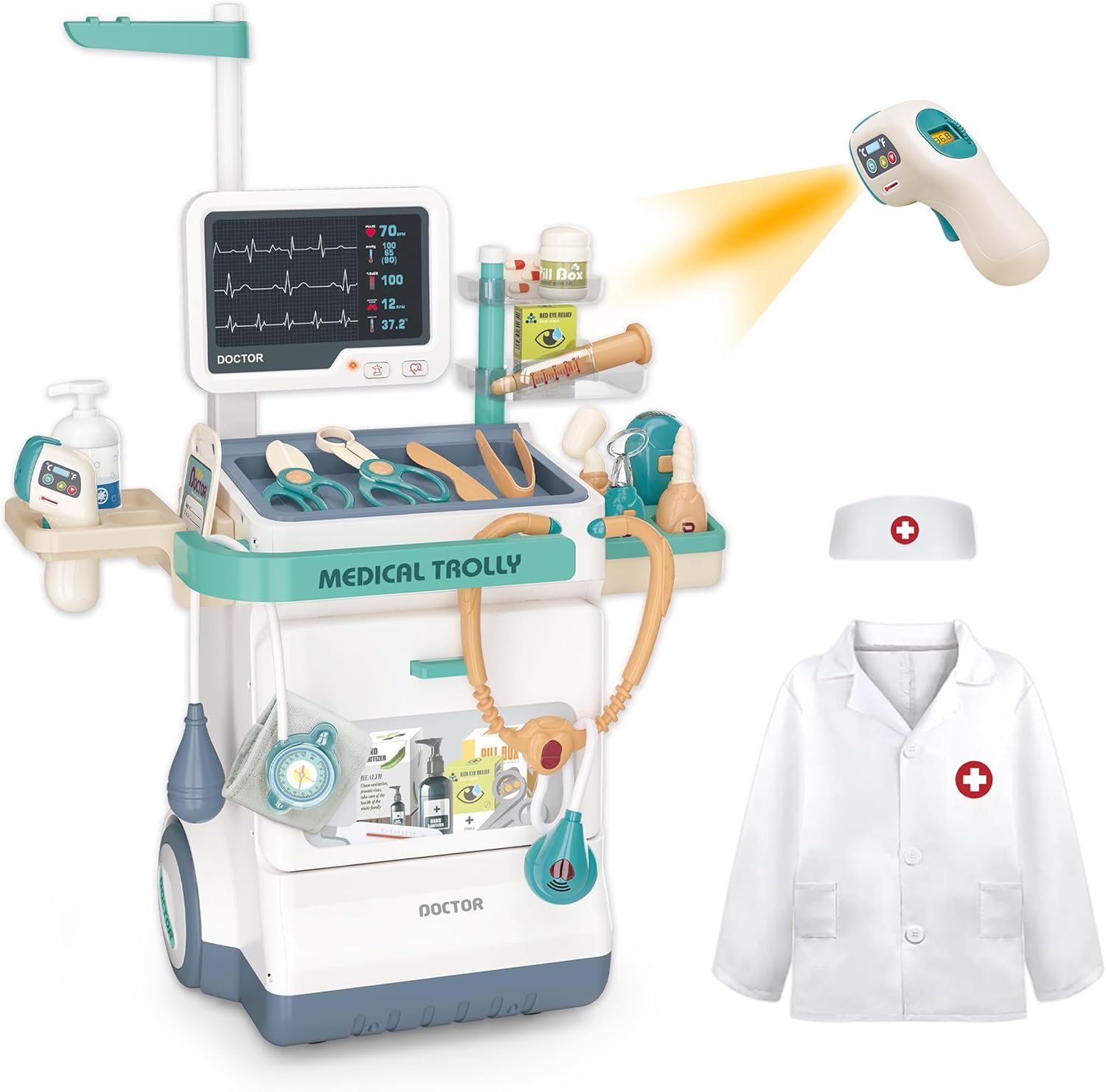 Deluxe Doctor Kit for Toddlers with Mobile Cart and Lights