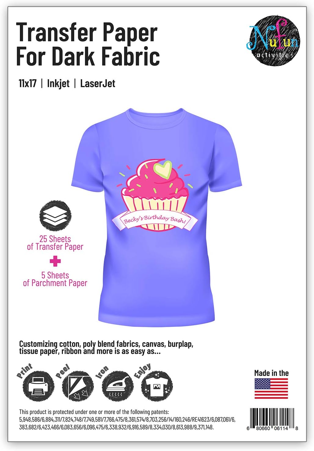 Inkjet Printable Iron-On Transfer Paper for Dark Fabrics 11x17