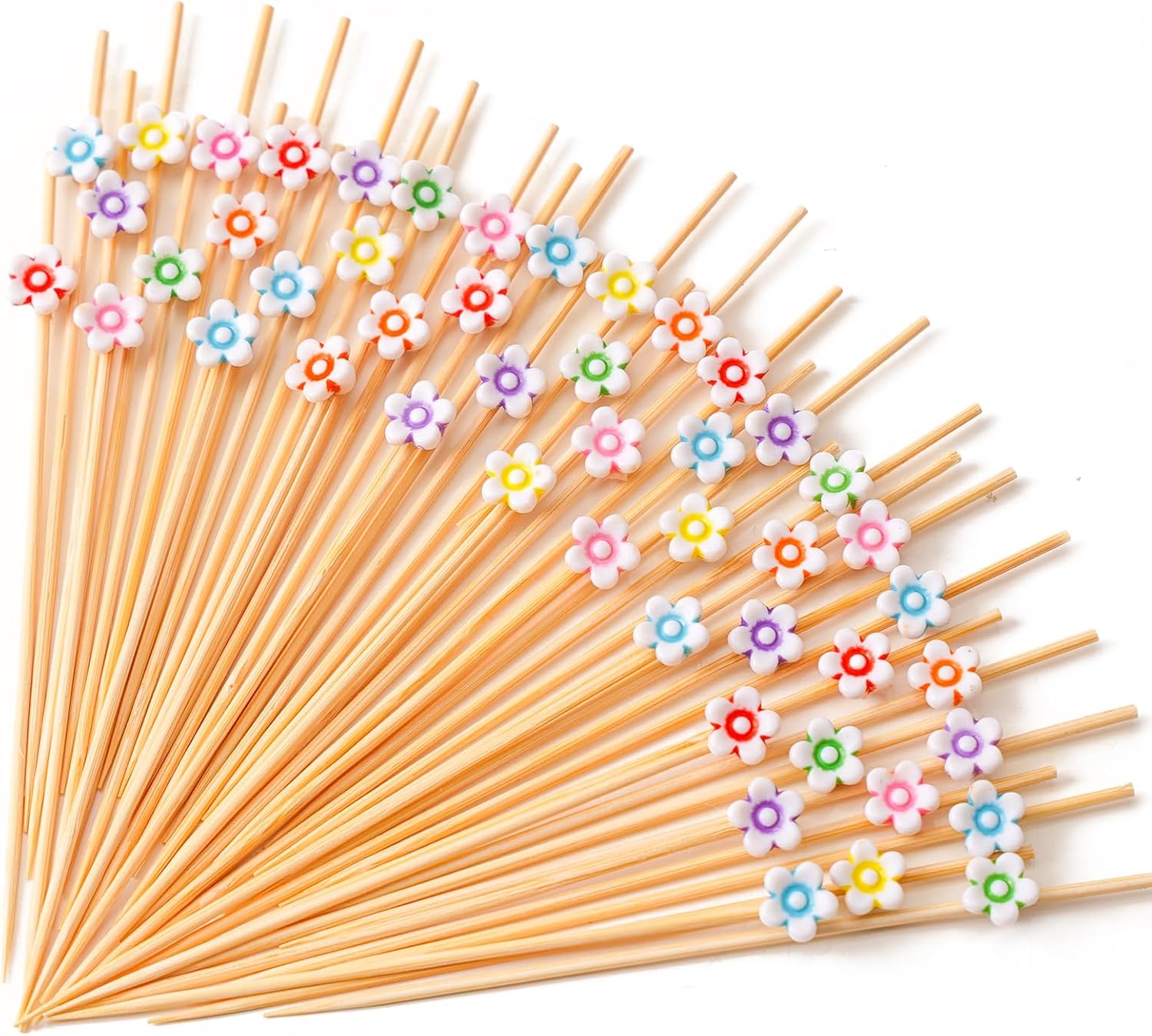 Handmade Multicolor Flower Bamboo Toothpicks - 100pcs