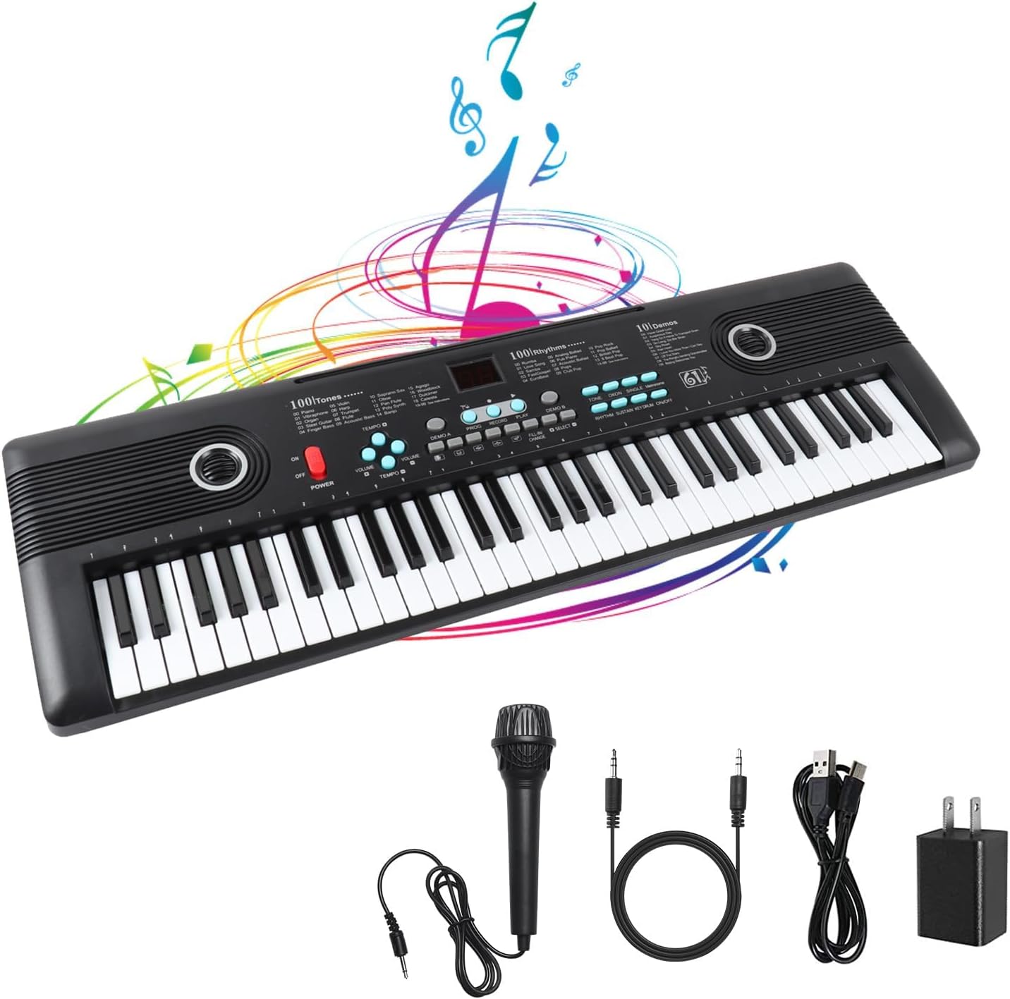 Veitob 61-Key Electronic Piano: Built-In Speaker, Portable Gift for Beginners