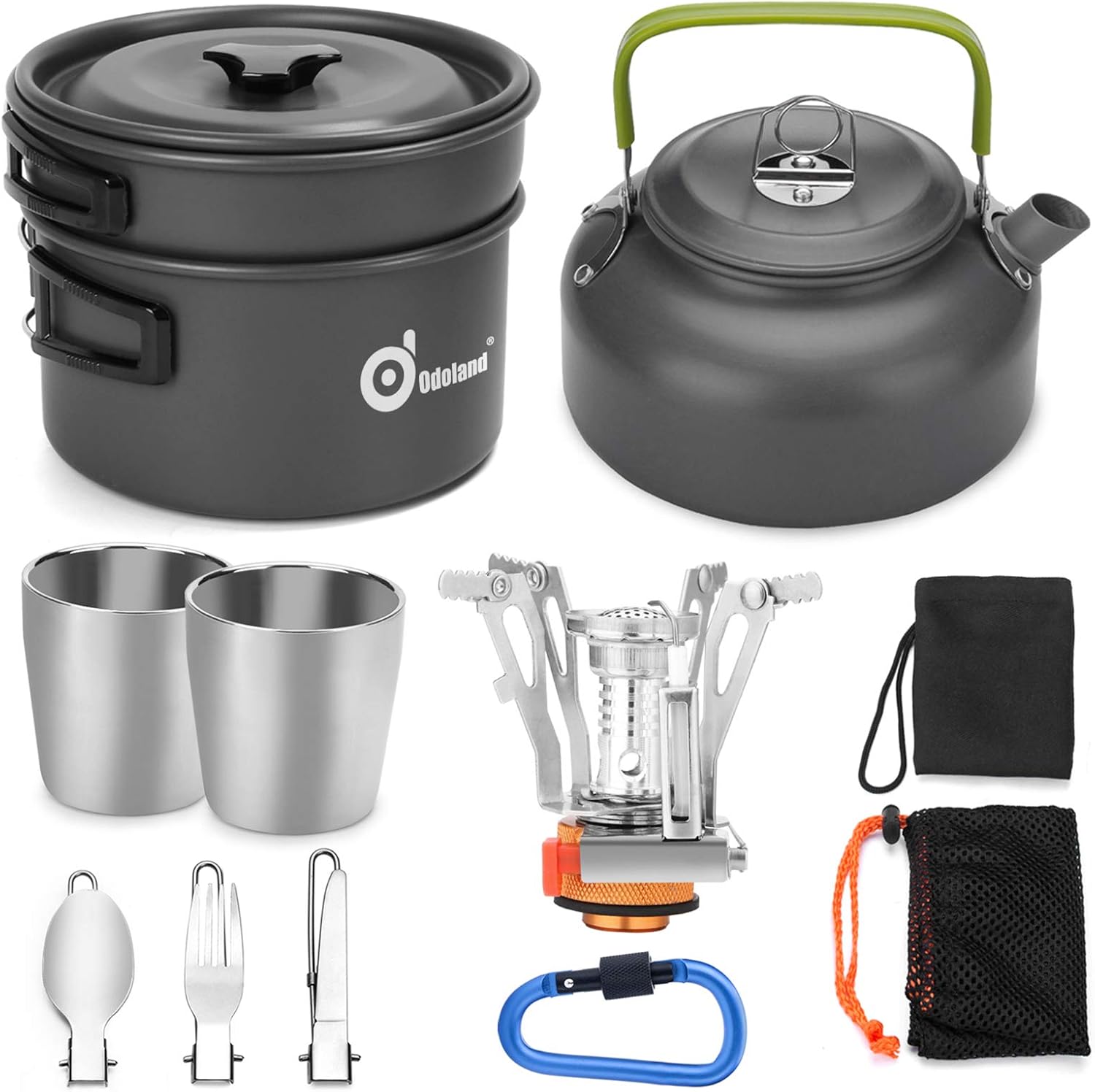 Odoland 12pcs Camping Cookware Kit: Portable, Lightweight & Versatile