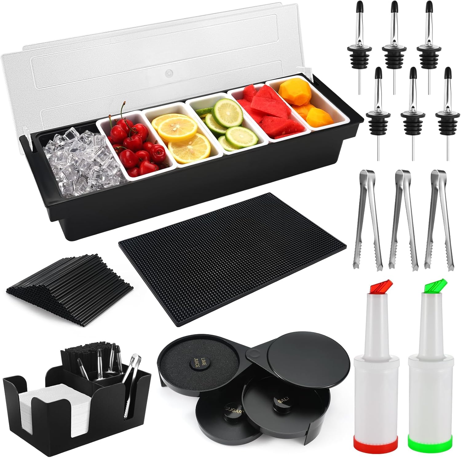 Bartending Supplies - 18in x 12in Bar Mat Garnish Tray Set