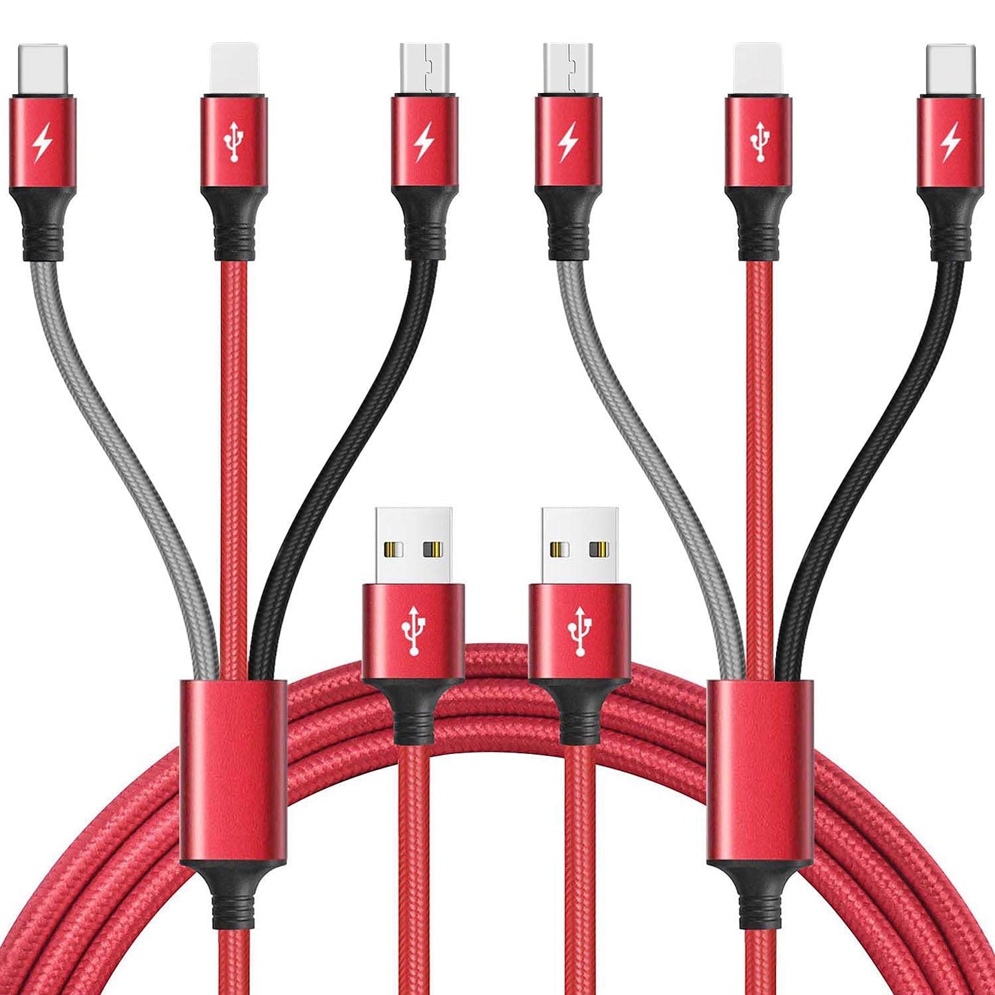 Minlu Multi 3-in-1 Fast Charging Cable 10Ft 2Pack