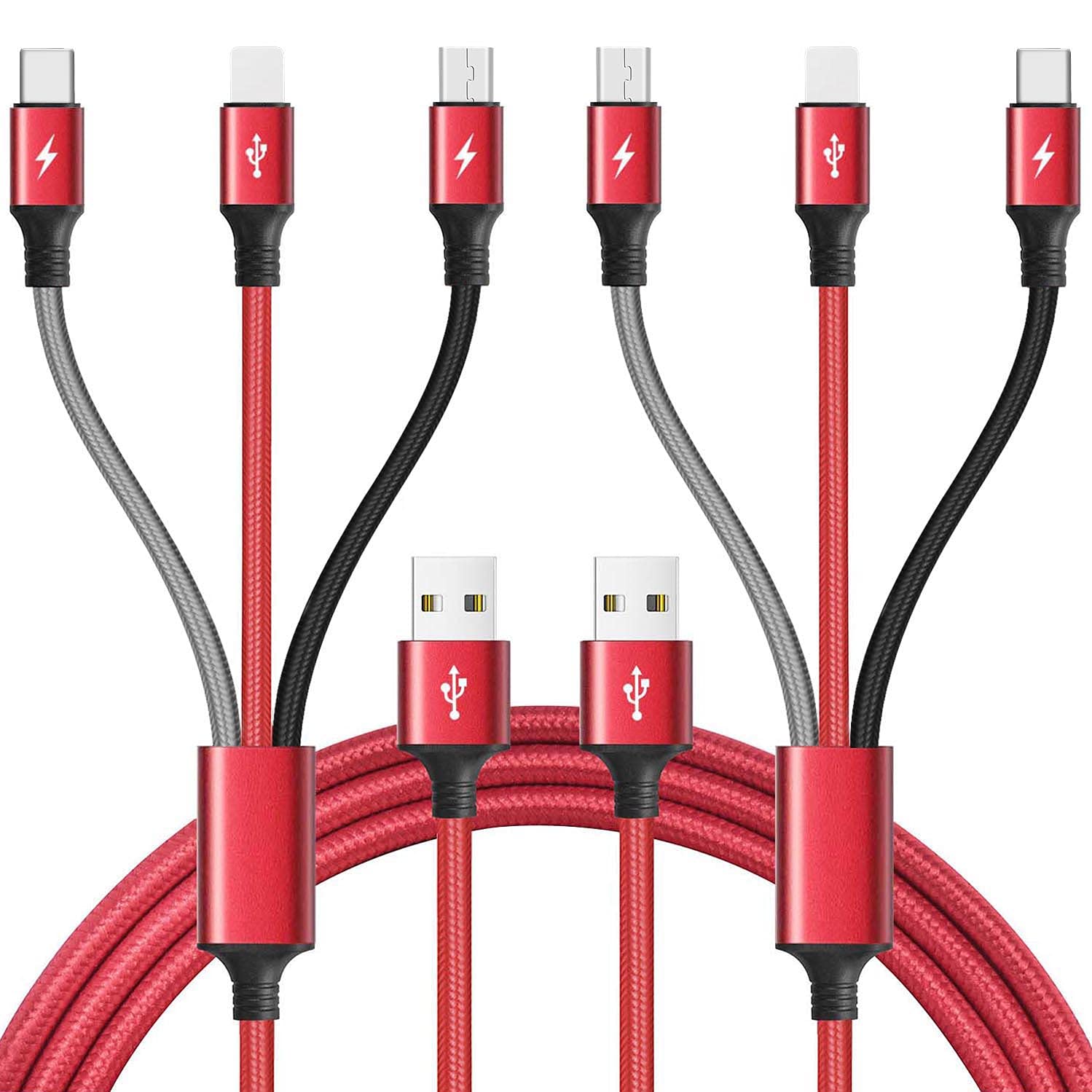 Minlu Multi 3-in-1 Fast Charging Cable 10Ft 2Pack