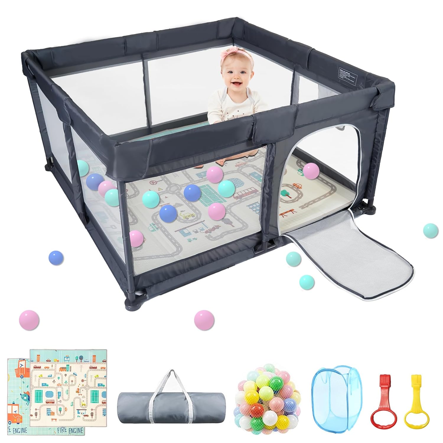 Portable 50x50 Baby Playpen - Sturdy Safety Yard with Soft Mesh