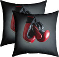 Boxing Throw Pillow Covers Set of 2 - Reversible Red Grey Gloves