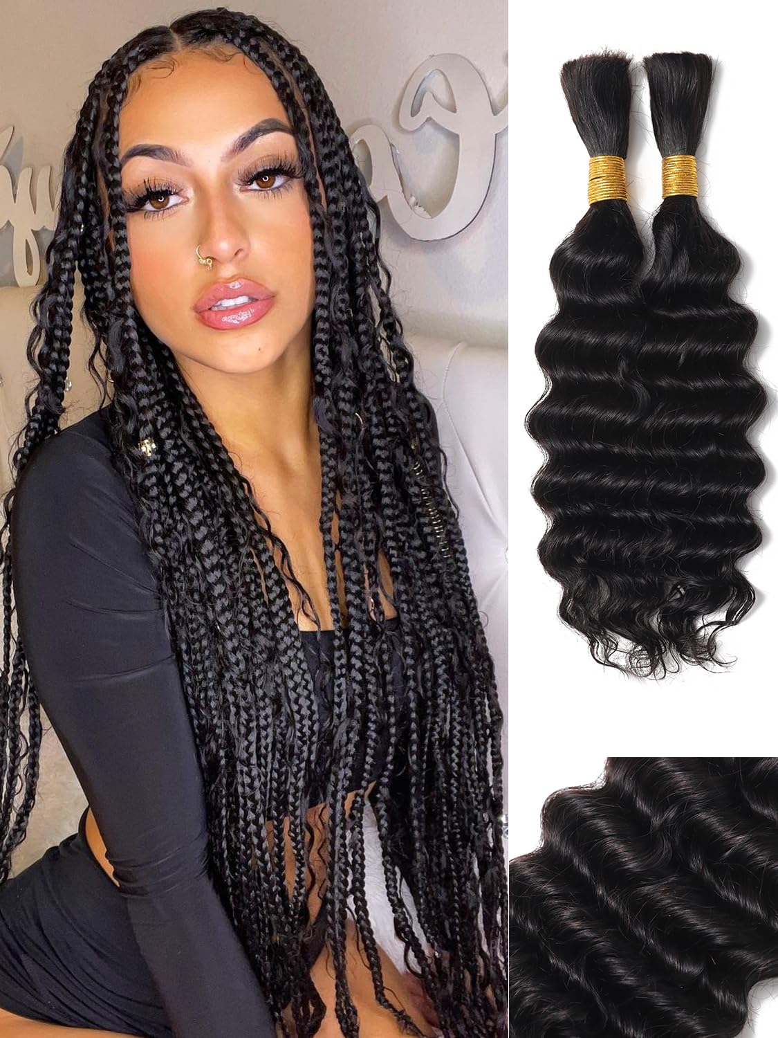 100 Percent Human Braiding Hair for Boho Braids - Deep Wave