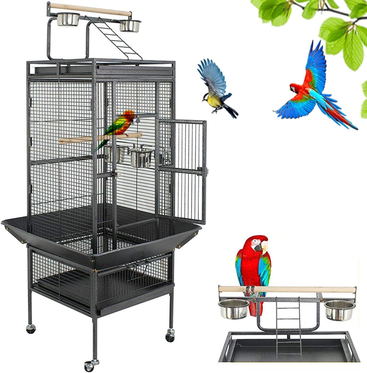 Large 61 Inch Bird Cage with Play Top for Parrots and Cockatiels