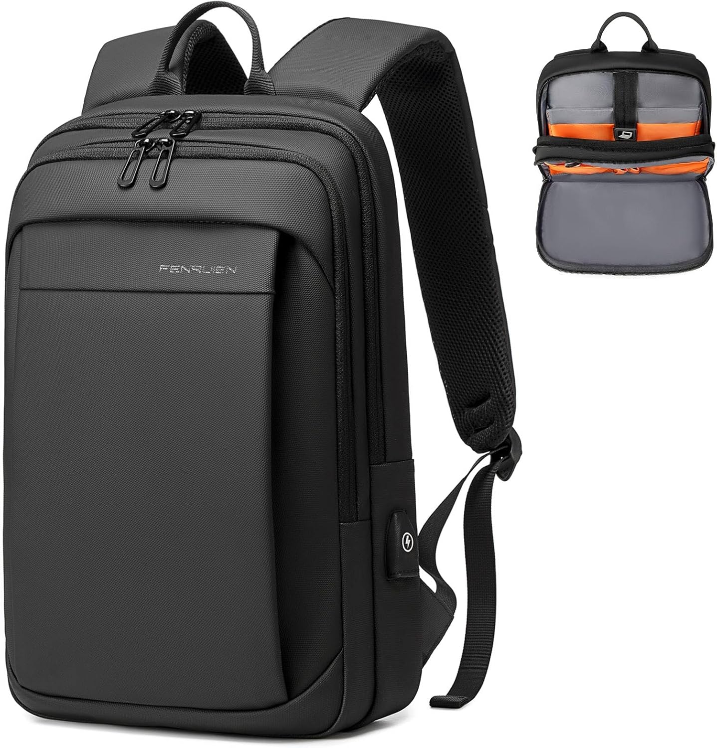 FENRUIEN Slim Laptop Backpack for Men with USB Charging Port