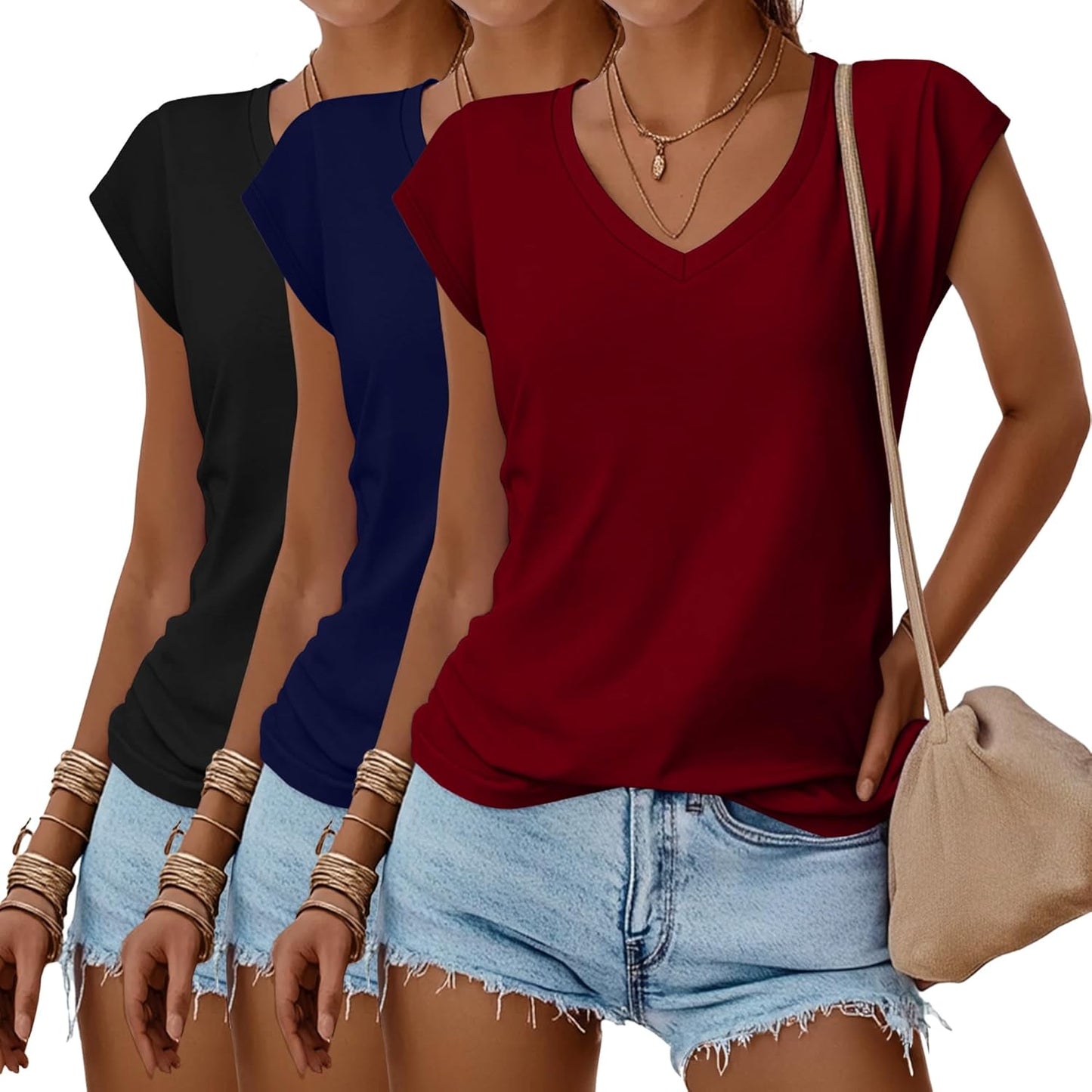 Huukeay 3 Pack Womens V Neck T Shirts for Summer Style
