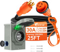 25 FT 4 Prong 30 Amp Generator Cord and Power Inlet Box - Heavy Duty