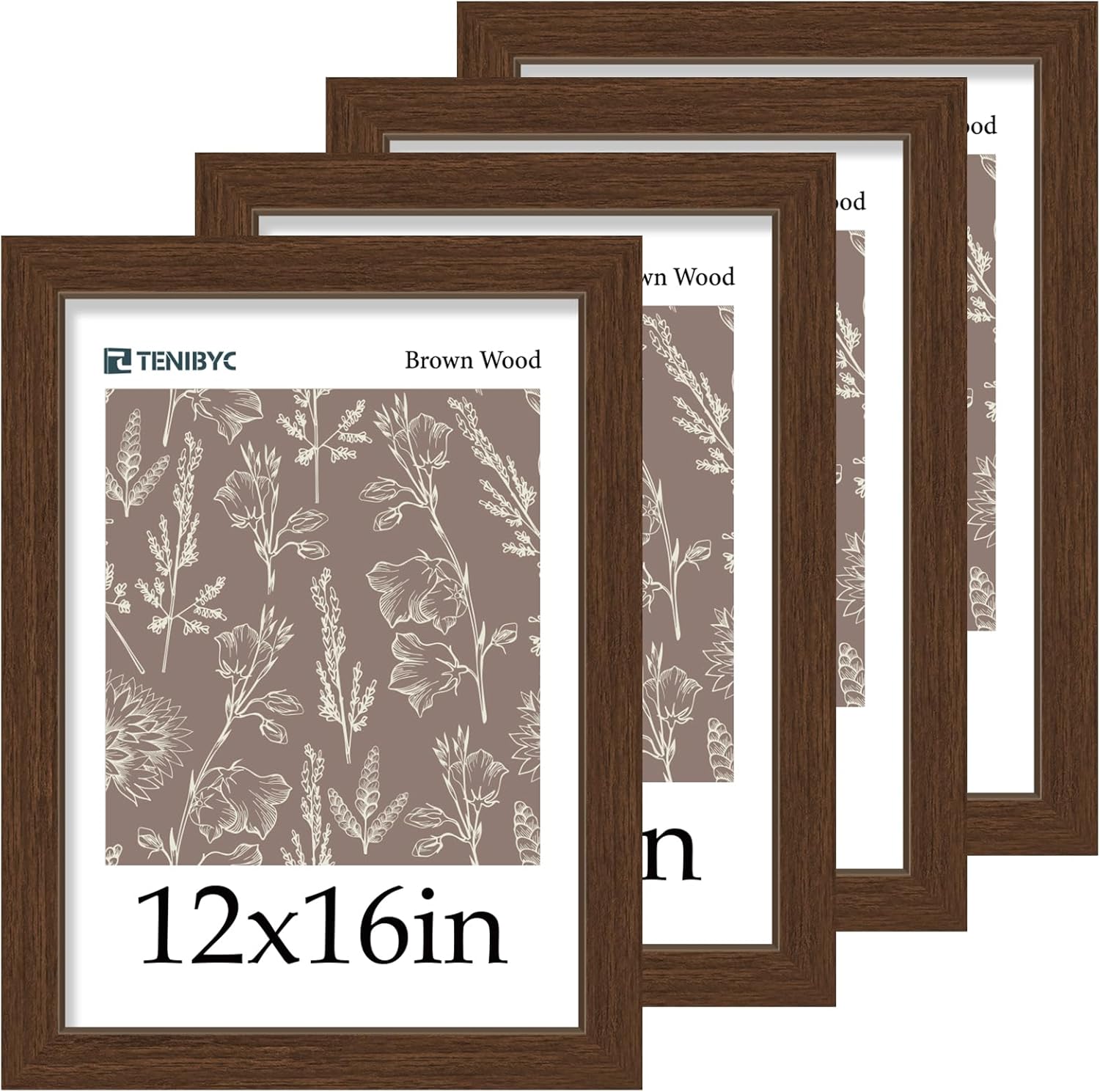 12x16 Picture Frame 4 Pack - Elegant Natural Wood Grain Design