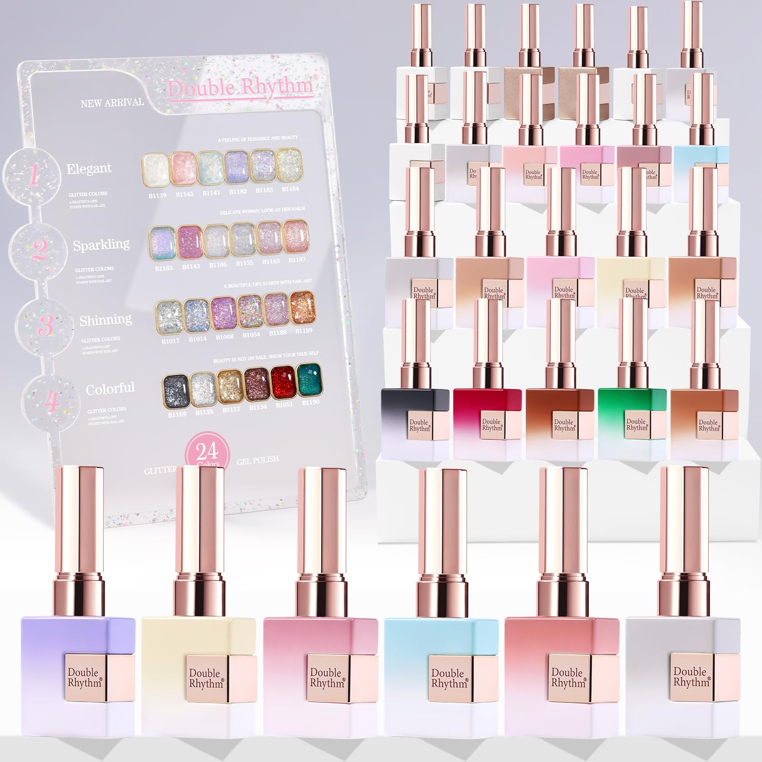 Double Rhythm 28Pcs Glitter Gel Nail Polish Set for DIY Nail Art