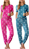 Womens 2 Pack Pajama Sets Short Sleeve Tops and Jogger Pants - Soft