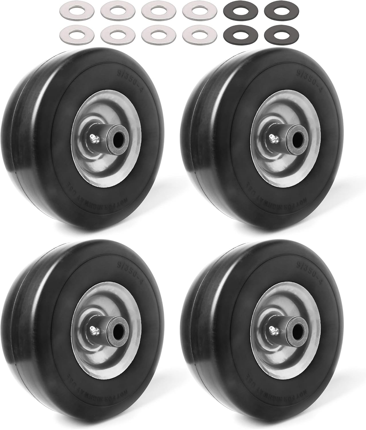 9x3.50-4 Flat Free Lawnmower Tire with 4in Hub and Assemblies