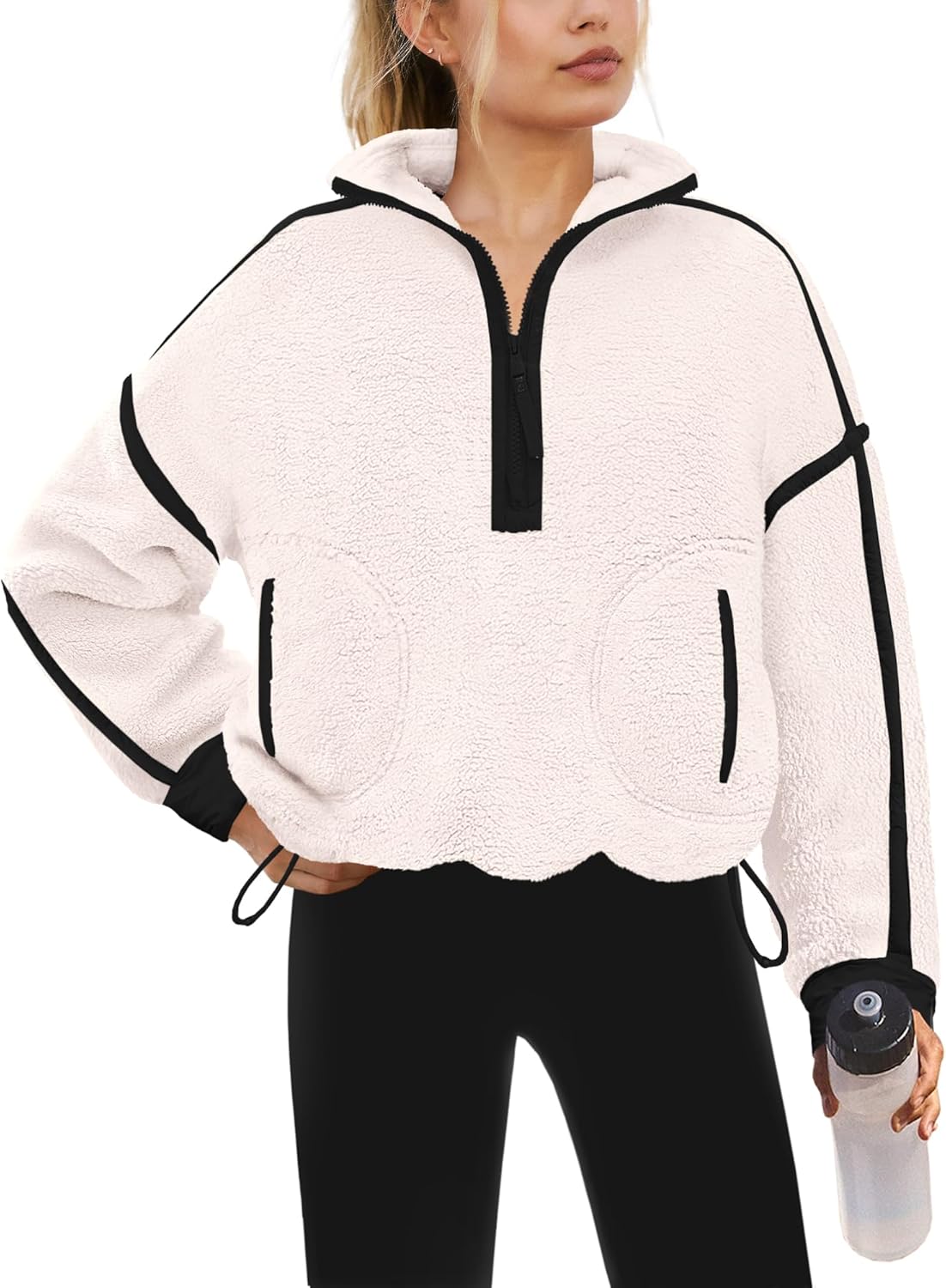 Yanekop Womens Quarter Zip Pullover Sherpa Fleece Jacket