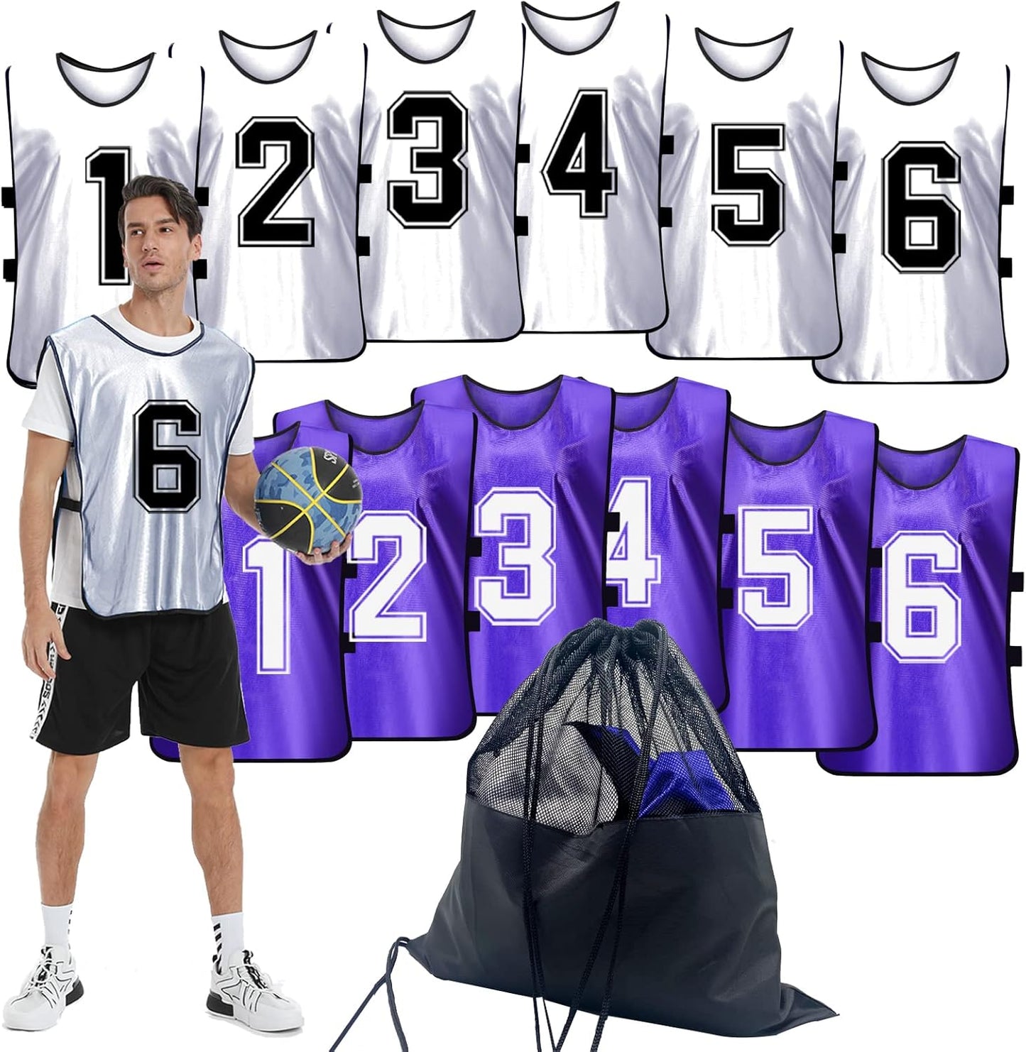 Sports Pinnies Numbered Practice Vest Bibs for Soccer Basketball