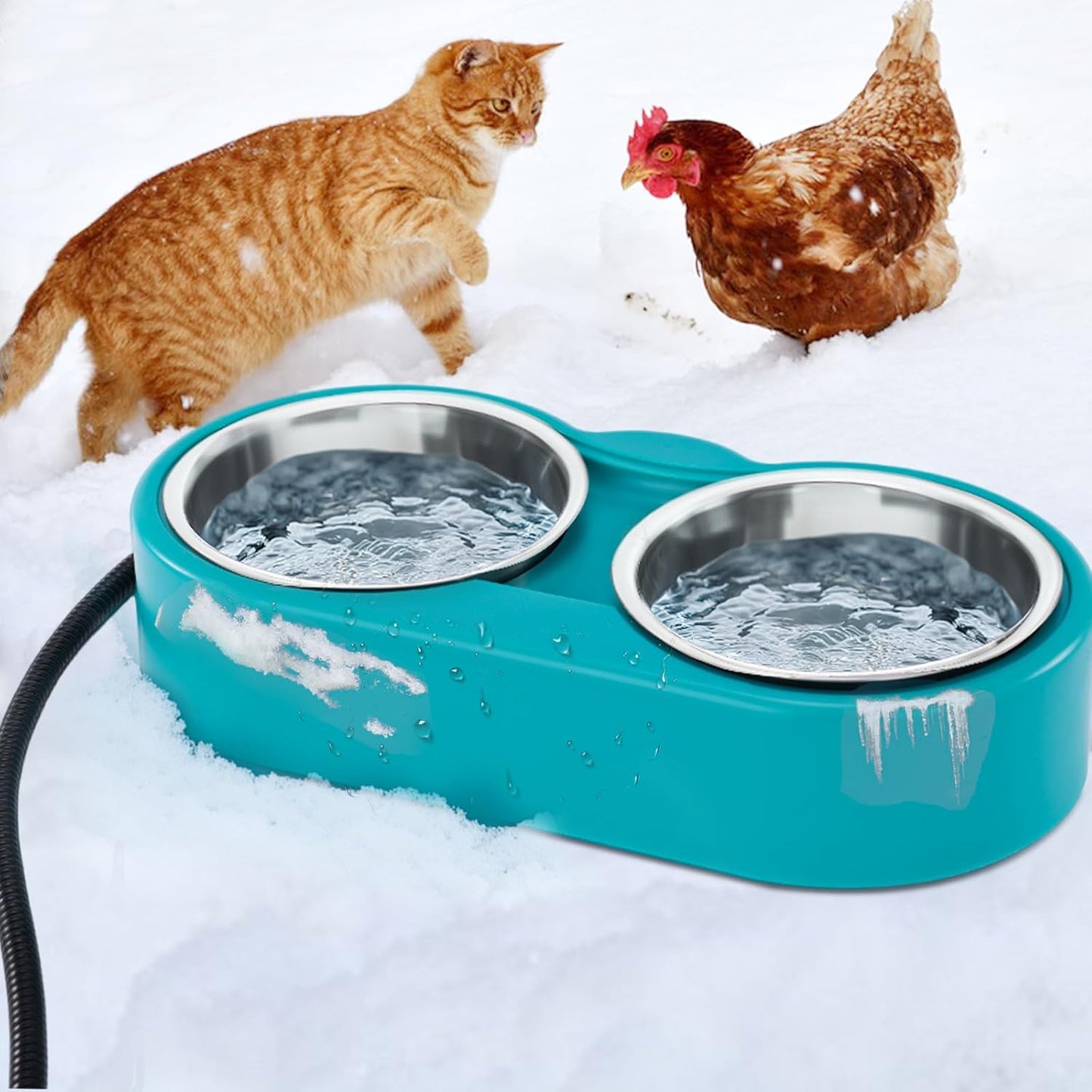 Heated Water Bowl, Outdoor Pet Feeder - No More Frozen Water! 48oz
