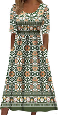 Womens Boho Dress Summer Casual Short Sleeve Floral Maxi Dress - Flowy