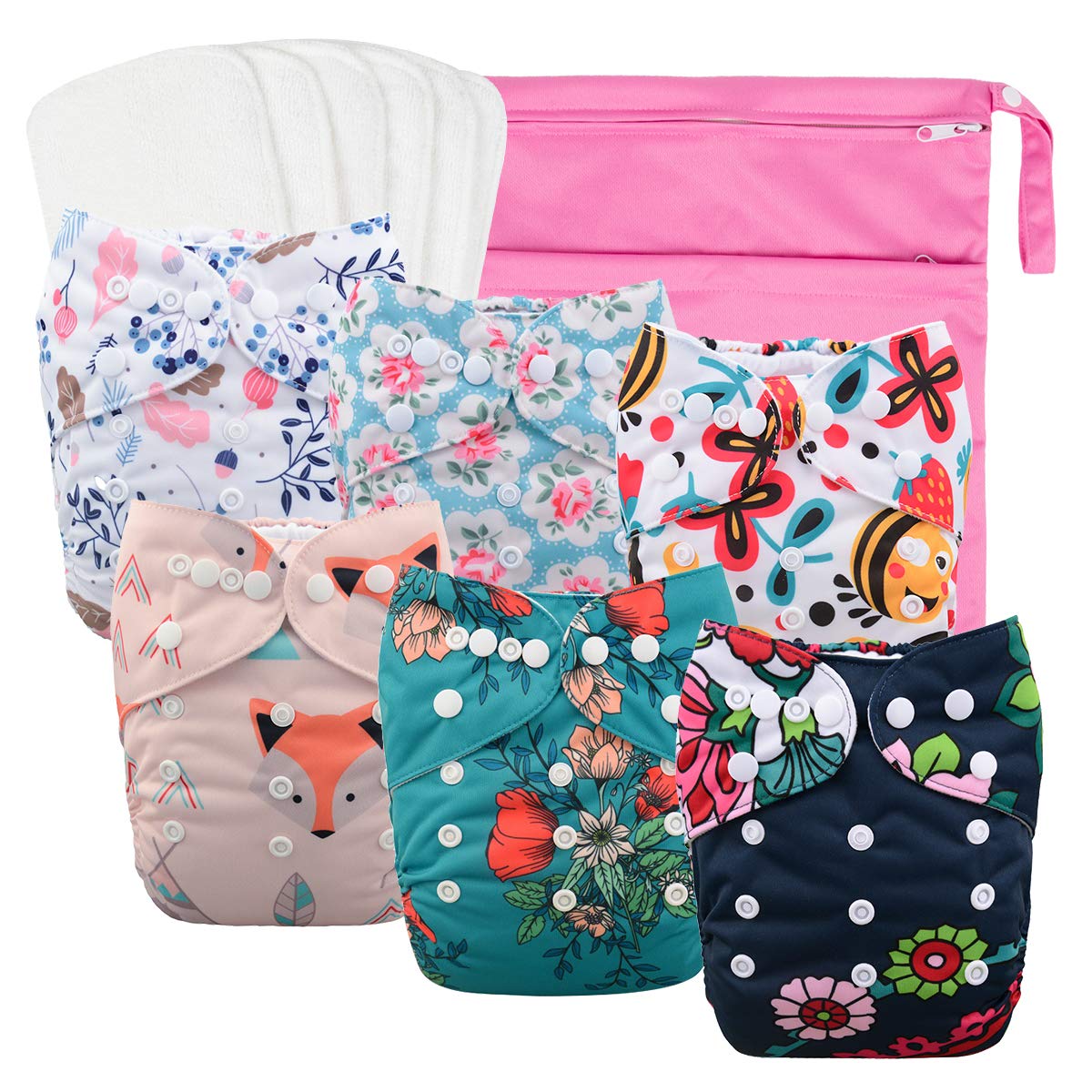 babygoal Reusable Cloth Diapers Set, 12pcs + Wet Bag