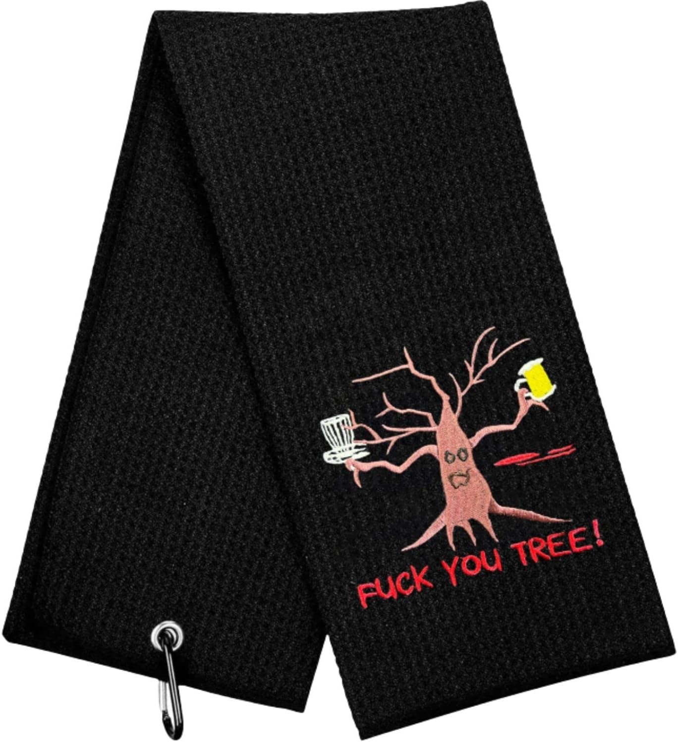 Funny Embroidered Disc Golf Towel - Tree Design, Black