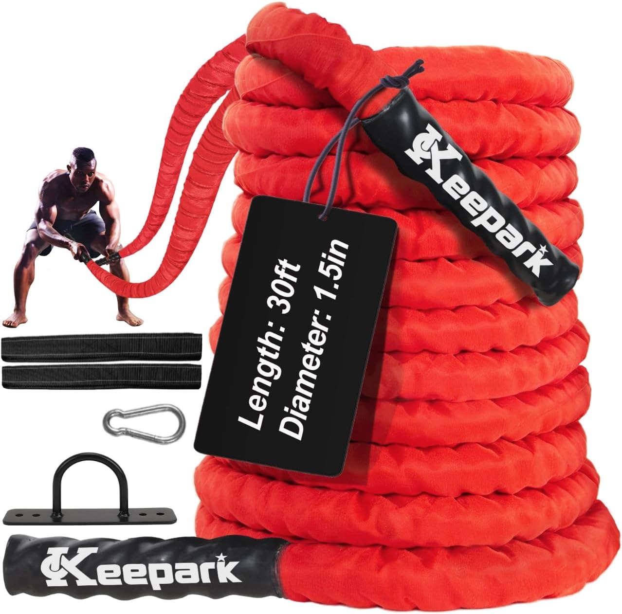 Battle Ropes for Home Gym - Heavy Workout Rope 30FT 1.5in