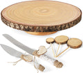 12 Wood Cake Stand with Wooden Slice Topper and Cutting Set - Rustic
