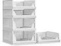 Stackable Plastic Storage Basket 5 Pack - Space Saving Closet Bins