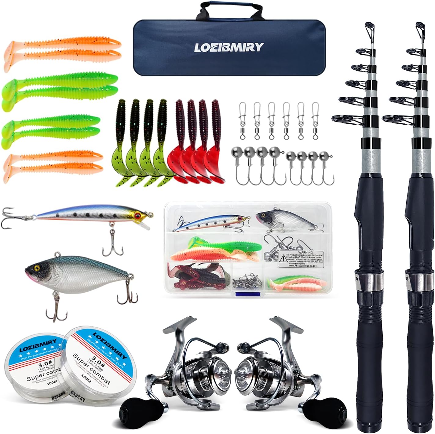 Ultimate Fishing Kit: 2 Rods, 2 Reels, Lures & Bag!