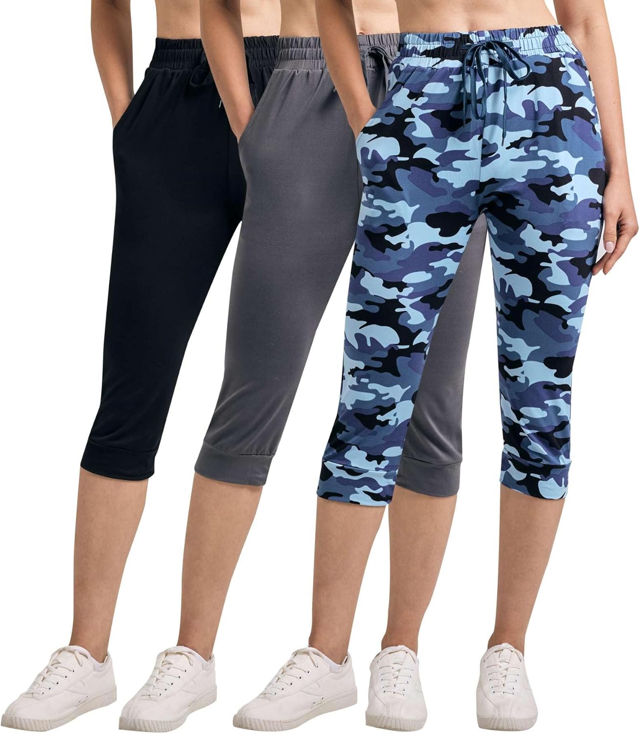 Women's Ultra Soft Lounge Capri Joggers with Pockets - 3-Pack
