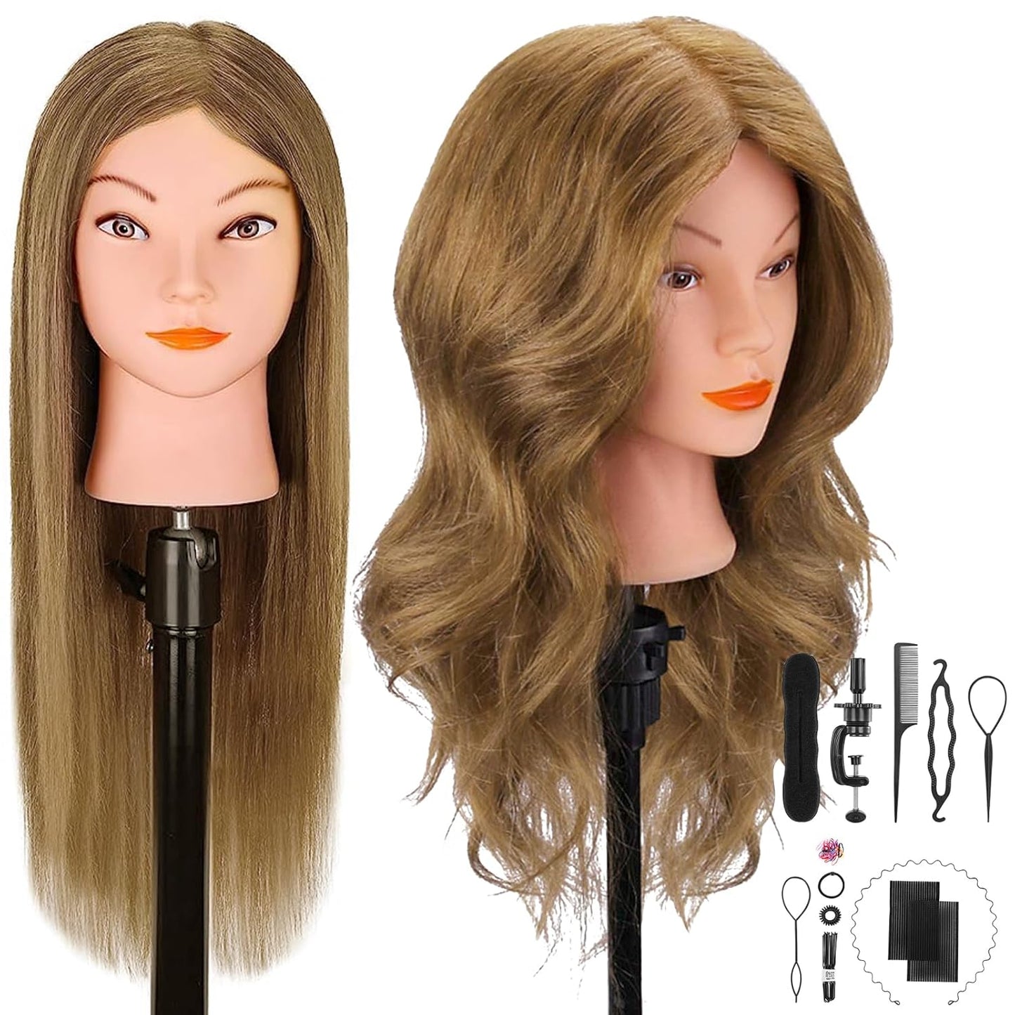 Mannequin Head with 100% Real Hair for Cosmetology Training