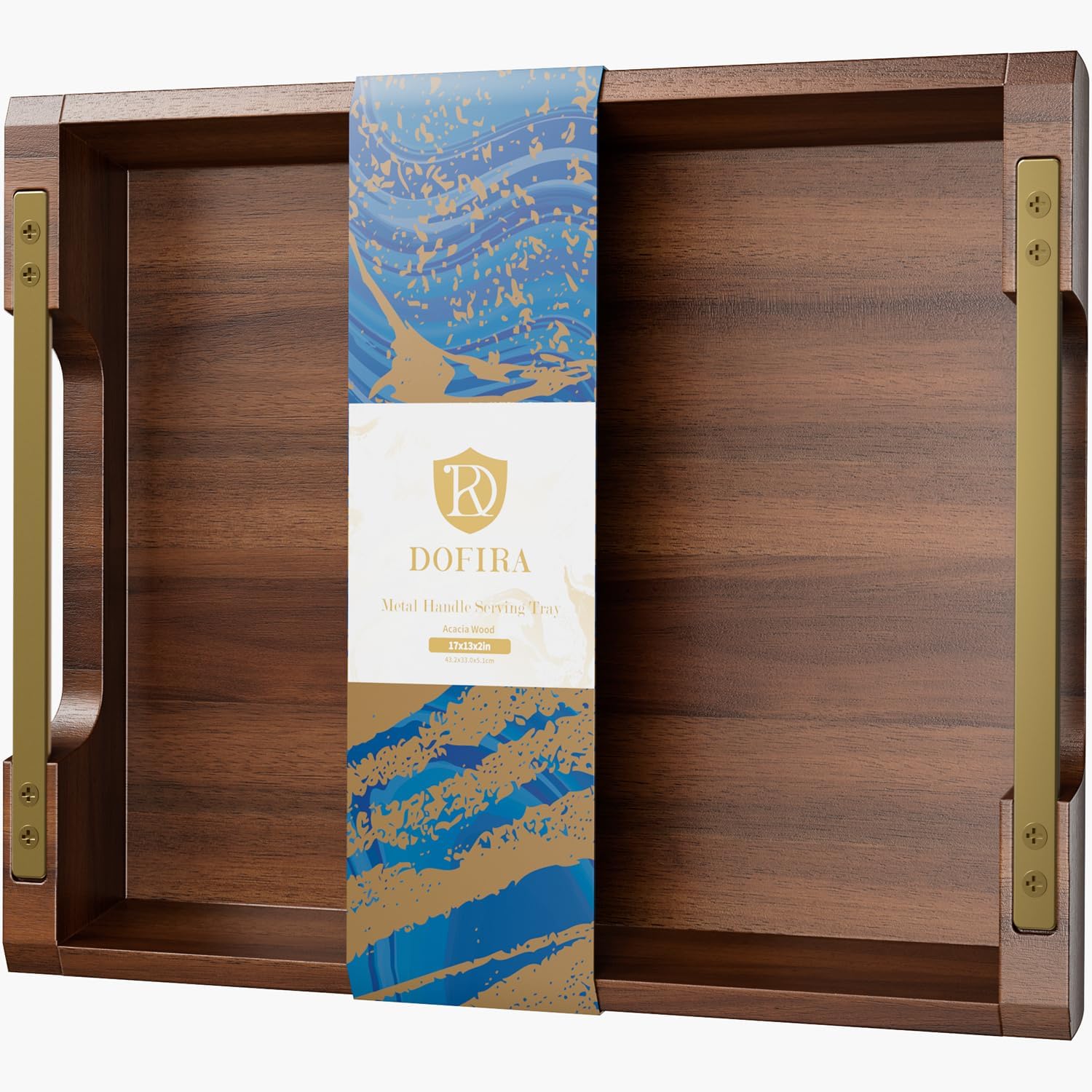 Acacia Wood Serving Tray with Metal Handles for Every Occasion