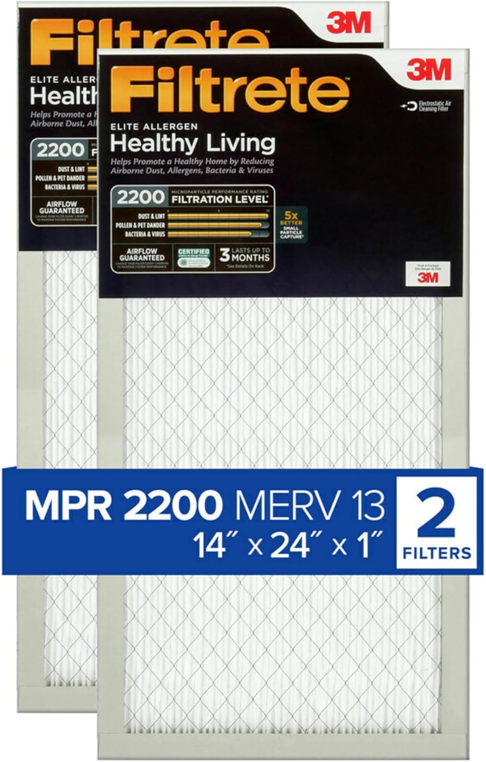 Filtrete 14x24x1 AC Furnace Air Filter, MERV 13, 2-Pack