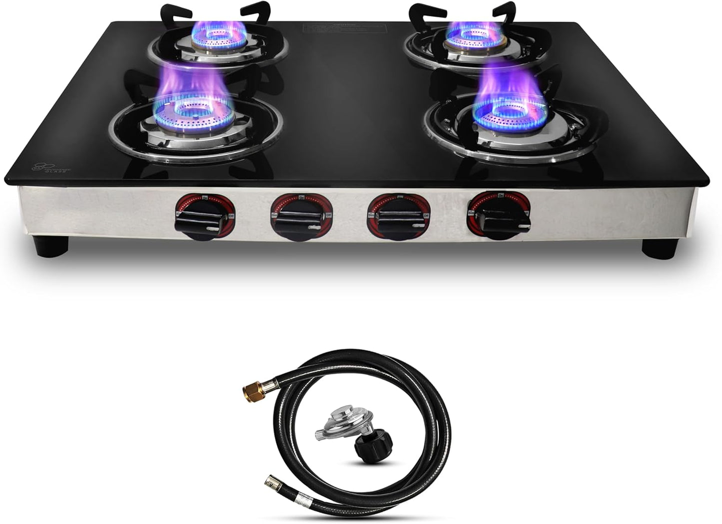 4 Burner Propane Gas Stove - Portable Stainless Steel Cooktop