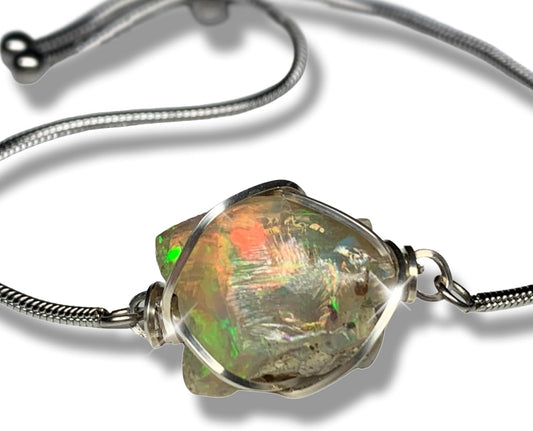 Handmade Birthstone Jewelry - Opal Crystal Silver Wire Bracelet