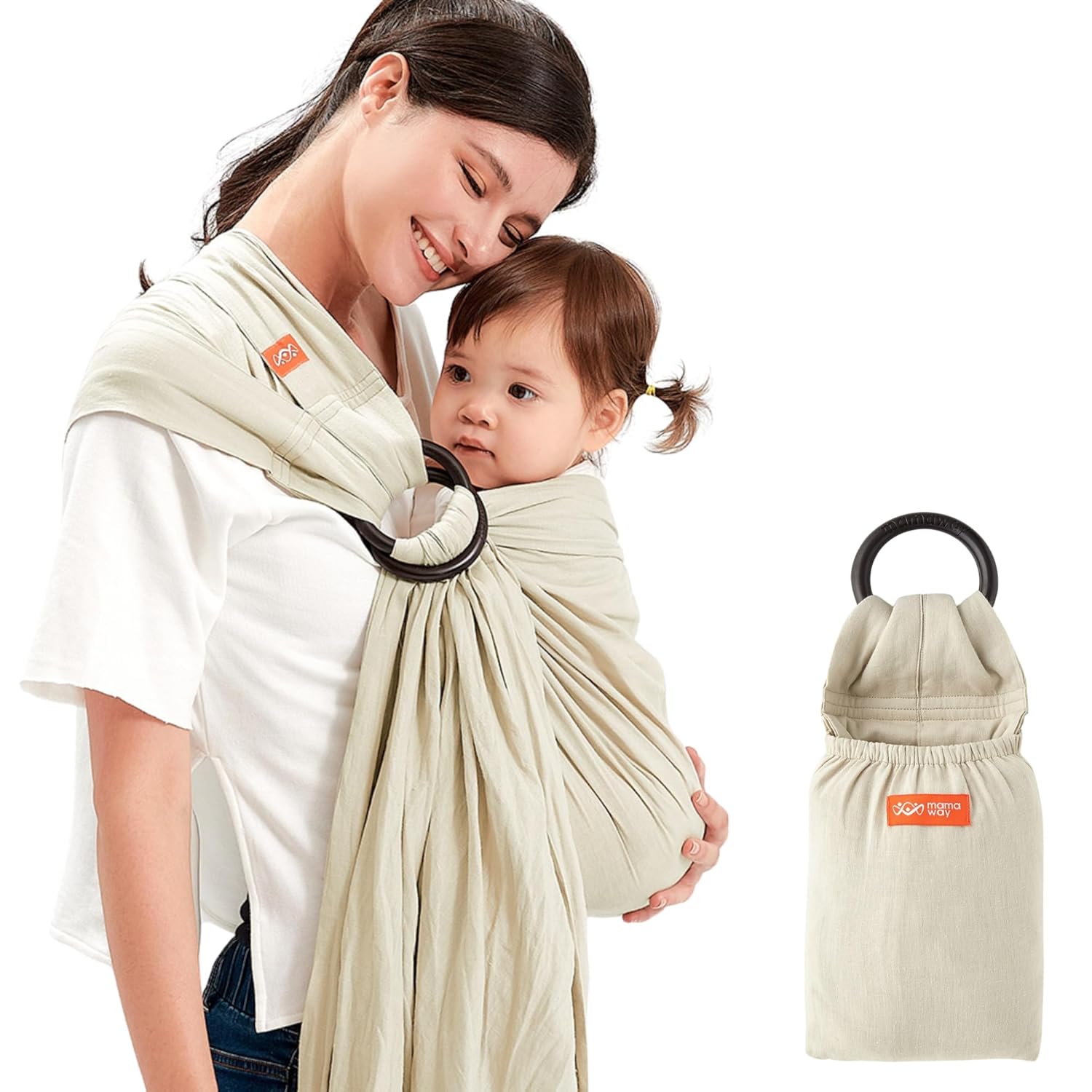 MAMAWAY Baby Ring Sling - IHDI Certified, 154lbs Capacity, Soft & Breathable, Khaki