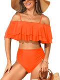 Two Piece High Waisted Bikini Set Swimsuit - Tummy Control Ruffled Top